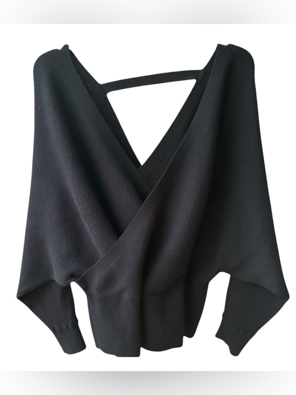 Torrid Black Ribbed Wrap Top Size 3 3X Deep V Back Strap Date Night